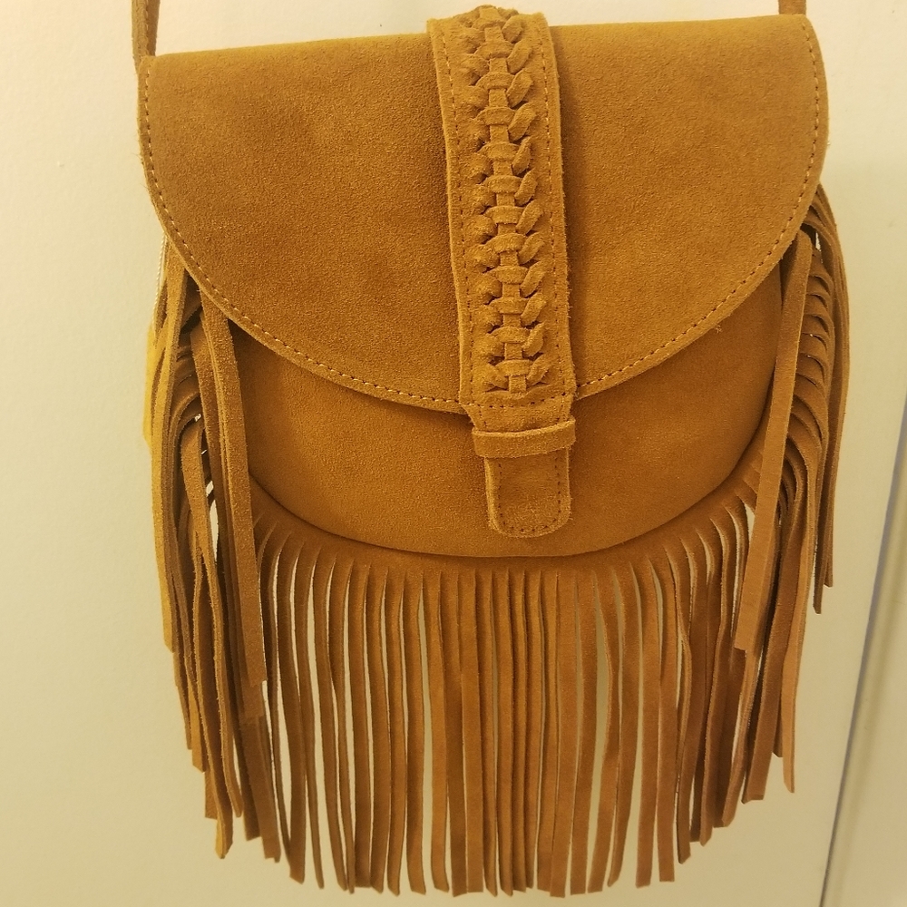 Women Genuine Leather Fringed Crossbody Bag - NWOT